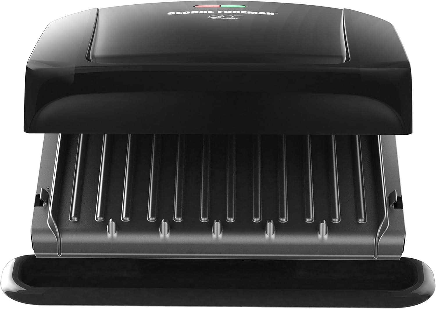 imageGeorge Foreman 4Serving Removable Plate Electric Grill and Panini Press George Tough NonStick Coating Drip Tray Catches Grease Black