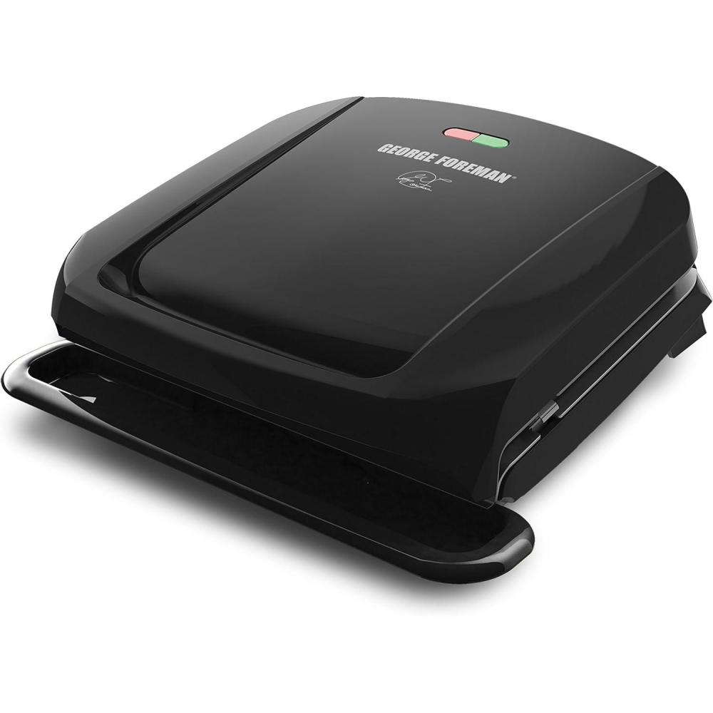 imageGeorge Foreman 4Serving Removable Plate Electric Grill and Panini Press George Tough NonStick Coating Drip Tray Catches Grease Black